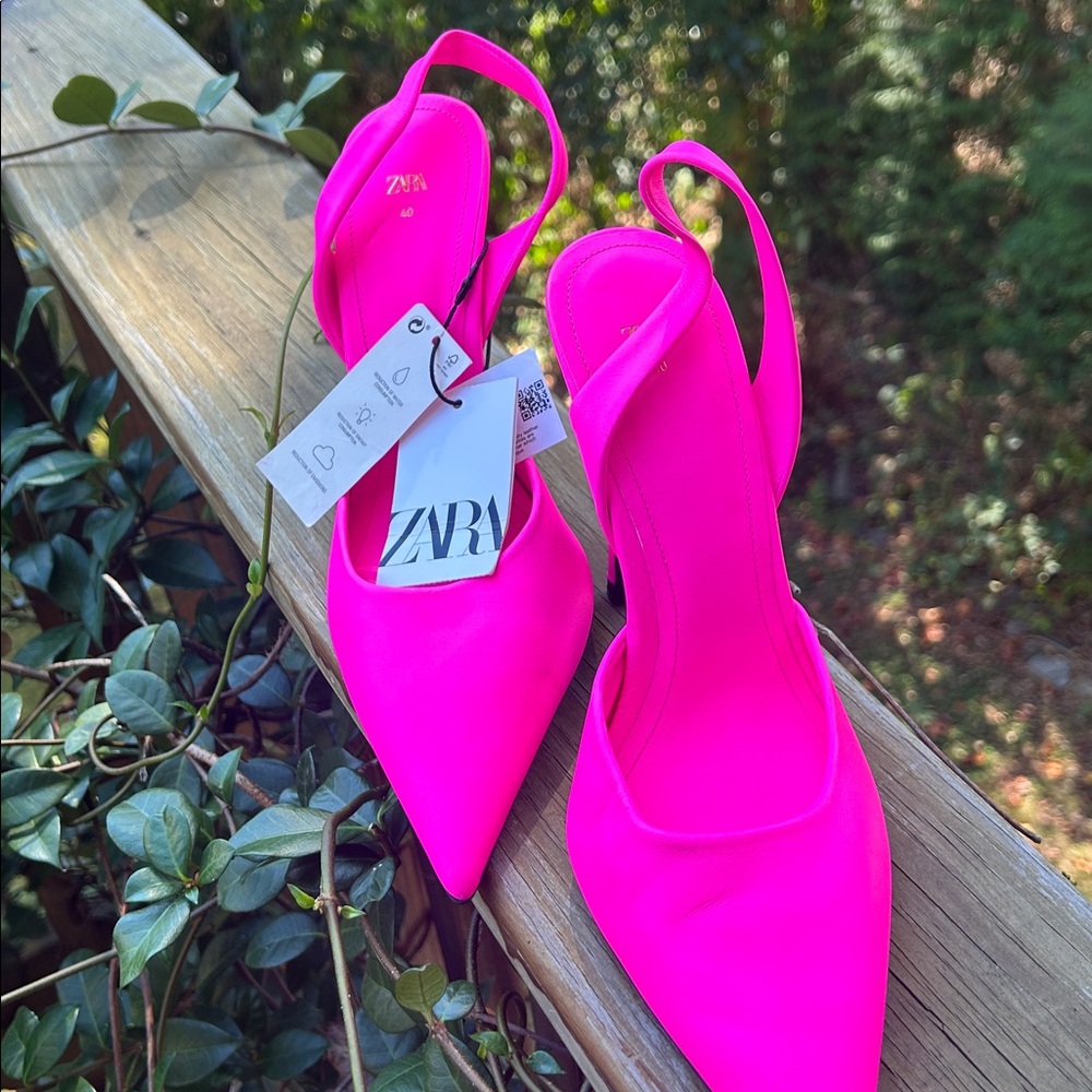 Zara Neon Pink Slingback Heels
